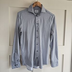 Emanuel Berg Modern Fit Blue Patterned Dress Shirt Size Small